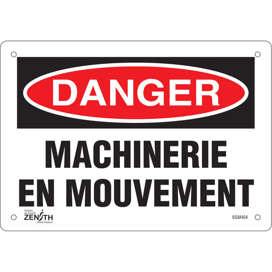 Zenith Safety Products "Machinerie en Mouvement" Sign, 7" x 10", Plastic, French