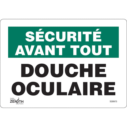 Zenith Safety Products "Douche Oculaire" Sign, 7" x 10", Vinyl, French