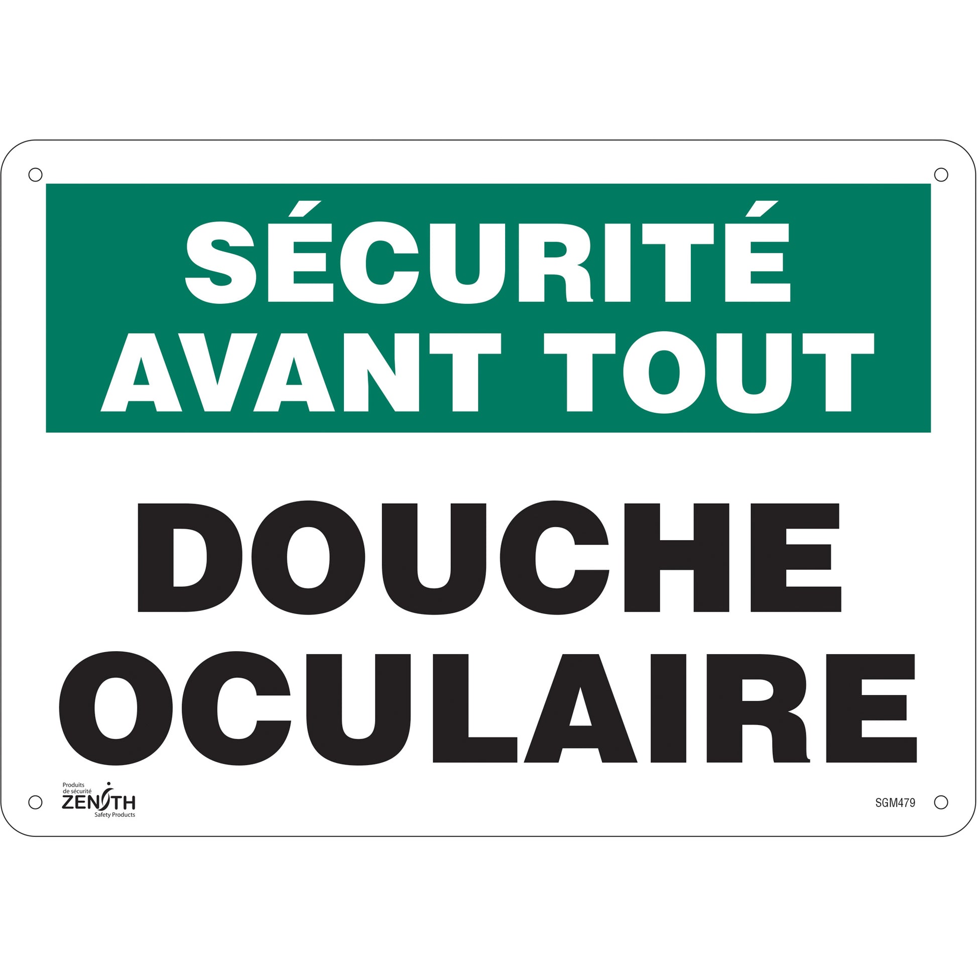 Zenith Safety Products "Douche Oculaire" Sign, 10" x 14", Plastic, French