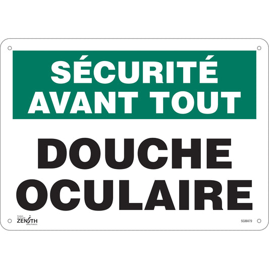 Zenith Safety Products "Douche Oculaire" Sign, 10" x 14", Plastic, French