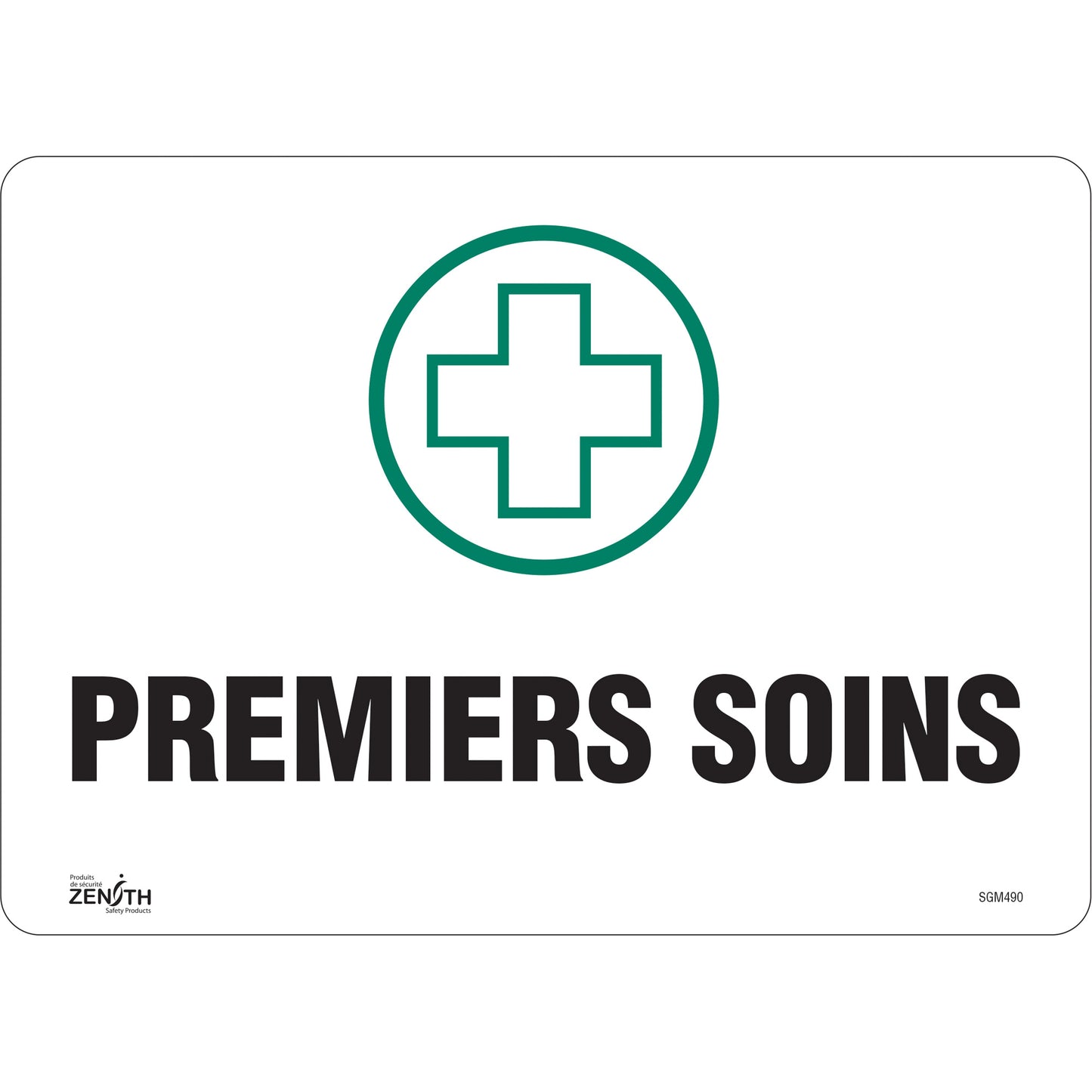 Zenith Safety Products "Premiers Soins" Sign, 10" x 14", Vinyl, French with Pictogram