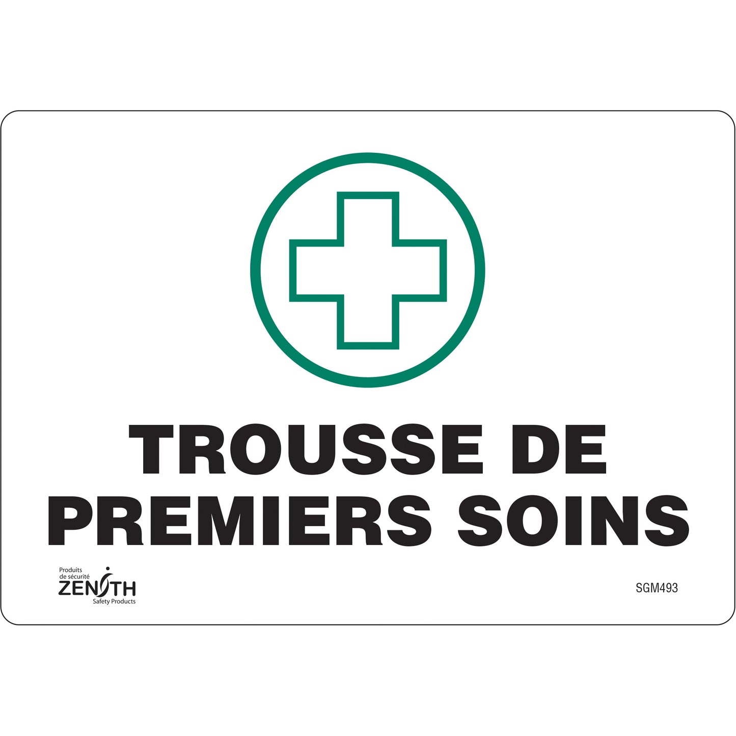 Zenith Safety Products "Premiers Soins" Sign, 7" x 10", Vinyl, French with Pictogram