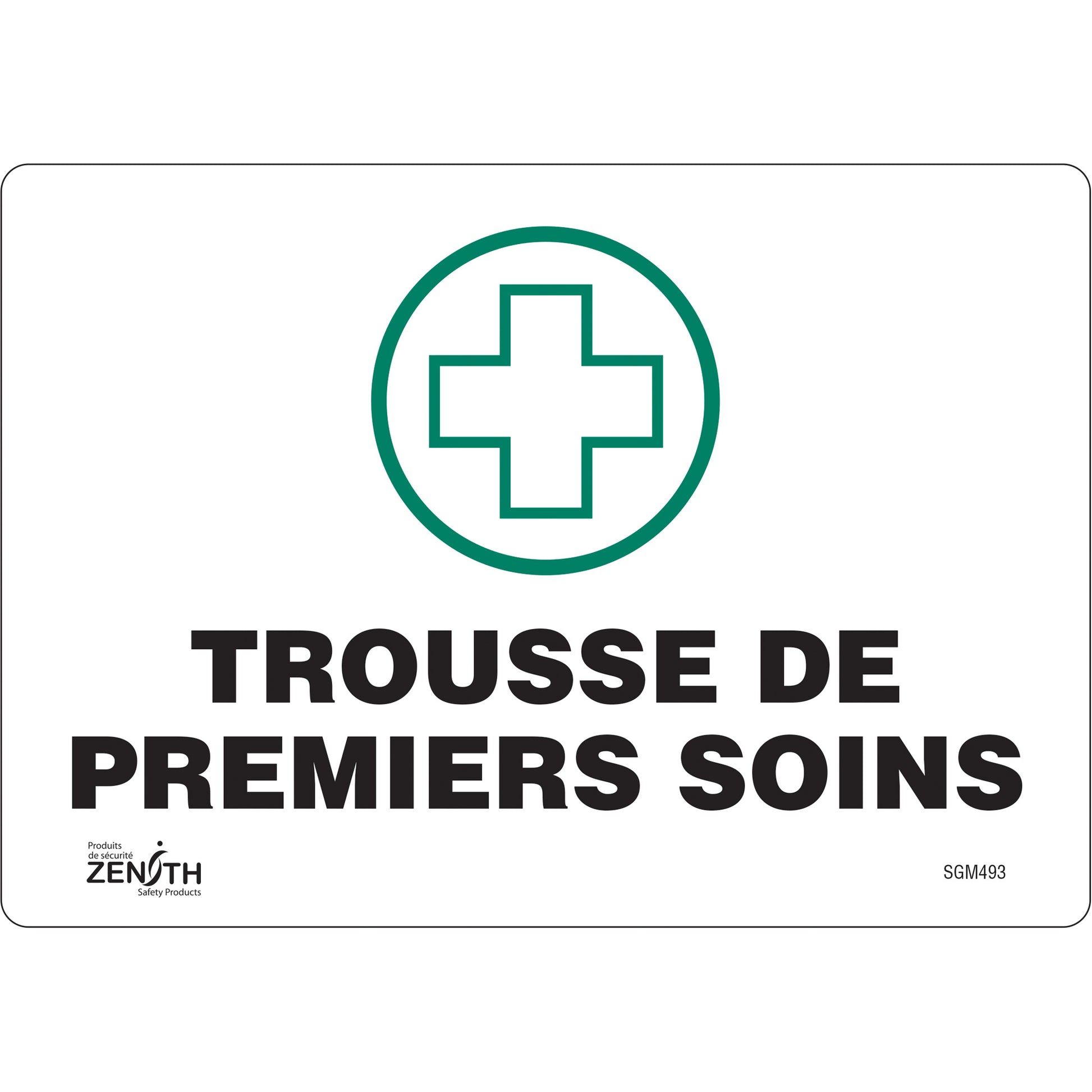 Zenith Safety Products "Premiers Soins" Sign, 7" x 10", Vinyl, French with Pictogram