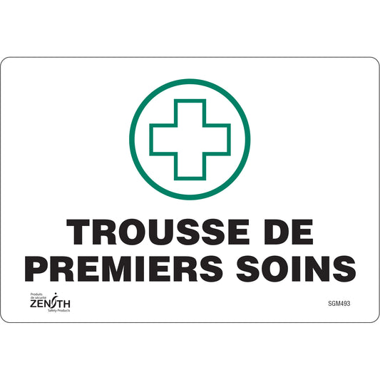 Zenith Safety Products "Premiers Soins" Sign, 7" x 10", Vinyl, French with Pictogram
