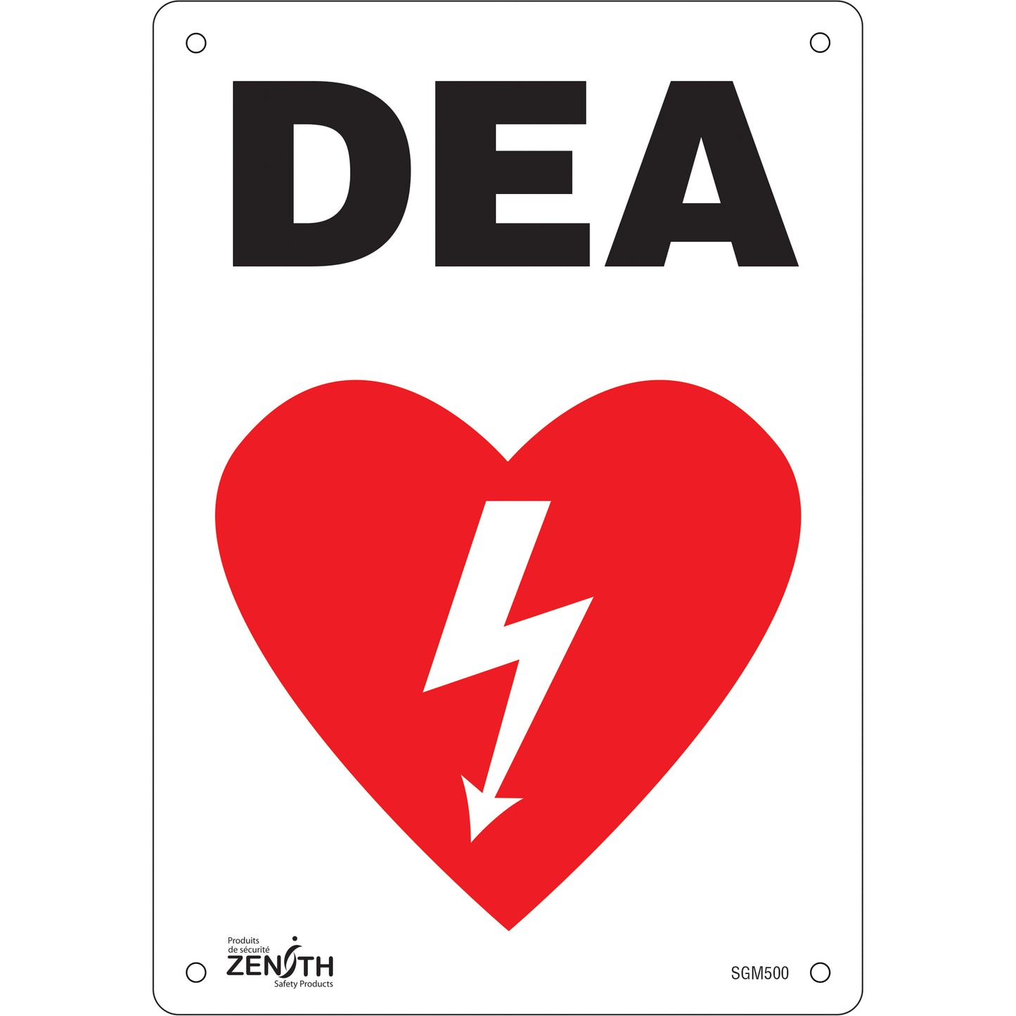 Zenith Safety Products "DEA" Sign, 10" x 7", Plastic, French with Pictogram