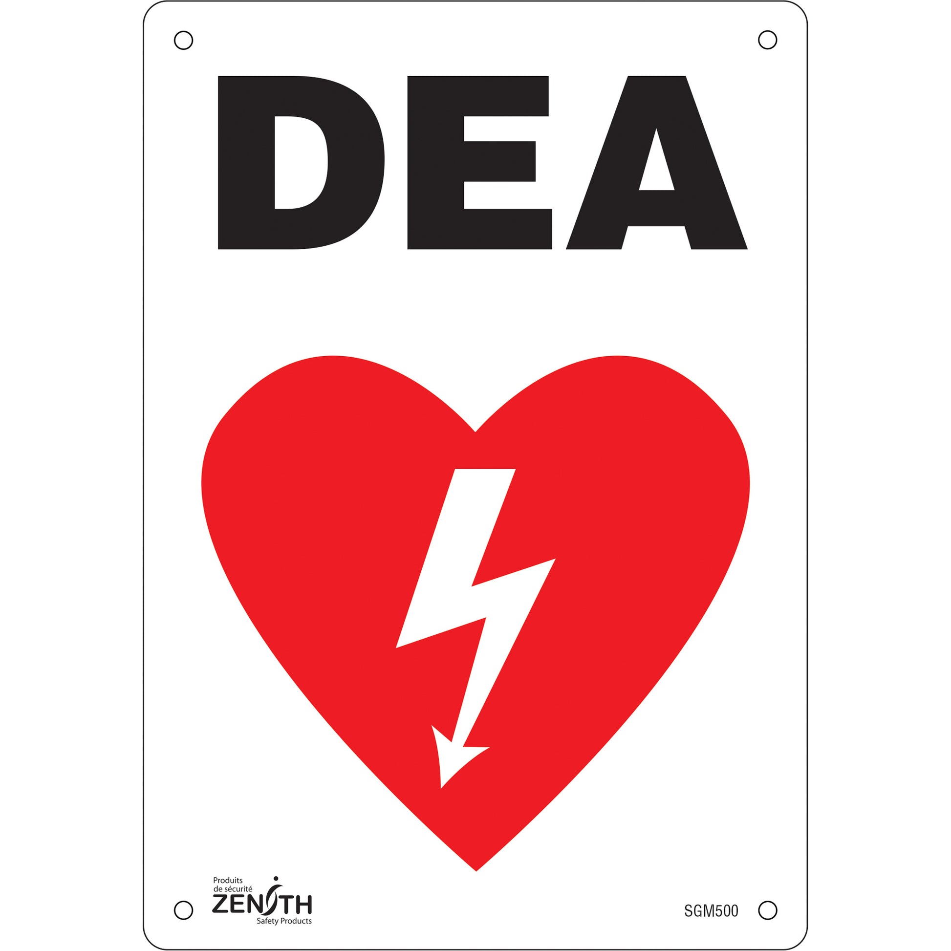 Zenith Safety Products "DEA" Sign, 10" x 7", Plastic, French with Pictogram