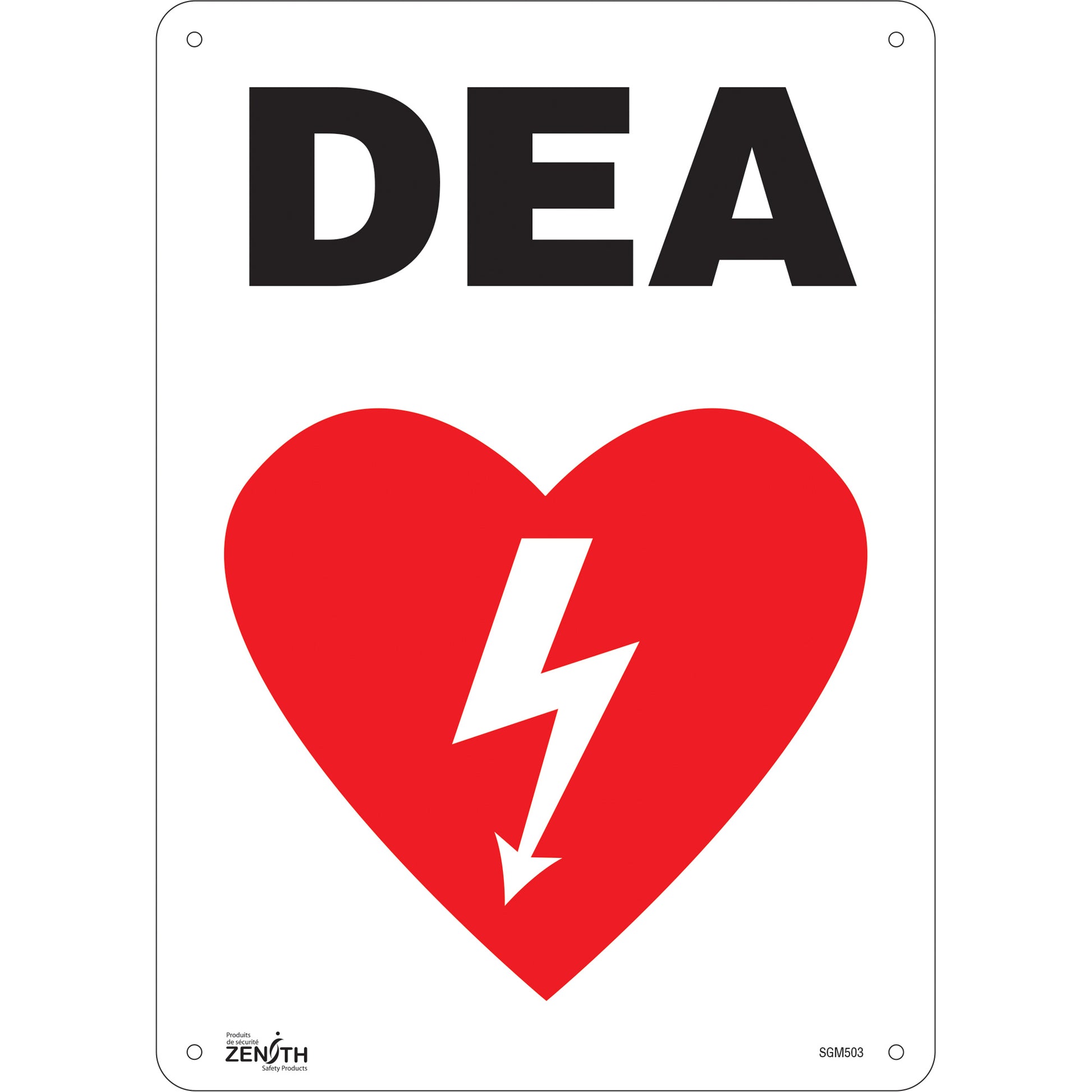 Zenith Safety Products "DEA" Sign, 14" x 10", Plastic, French with Pictogram