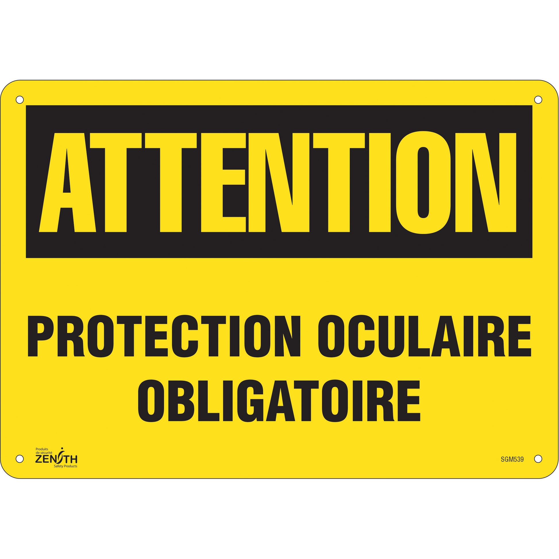 Zenith Safety Products "Protection Oculaire Obligatoire" Sign, 10" x 14", Plastic, French