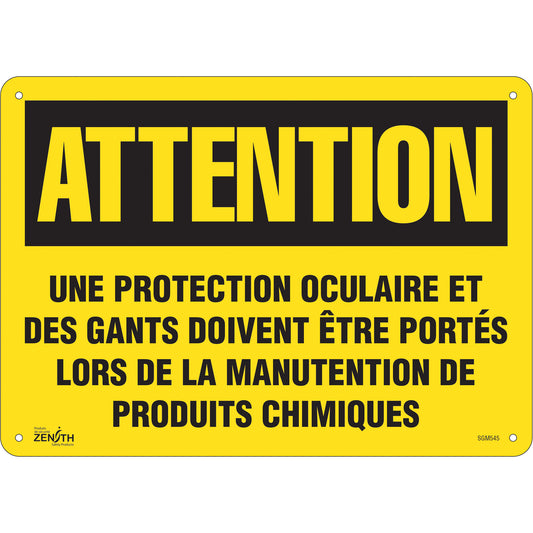 Zenith Safety Products "Protection Oculaire" Sign, 10" x 14", Plastic, French