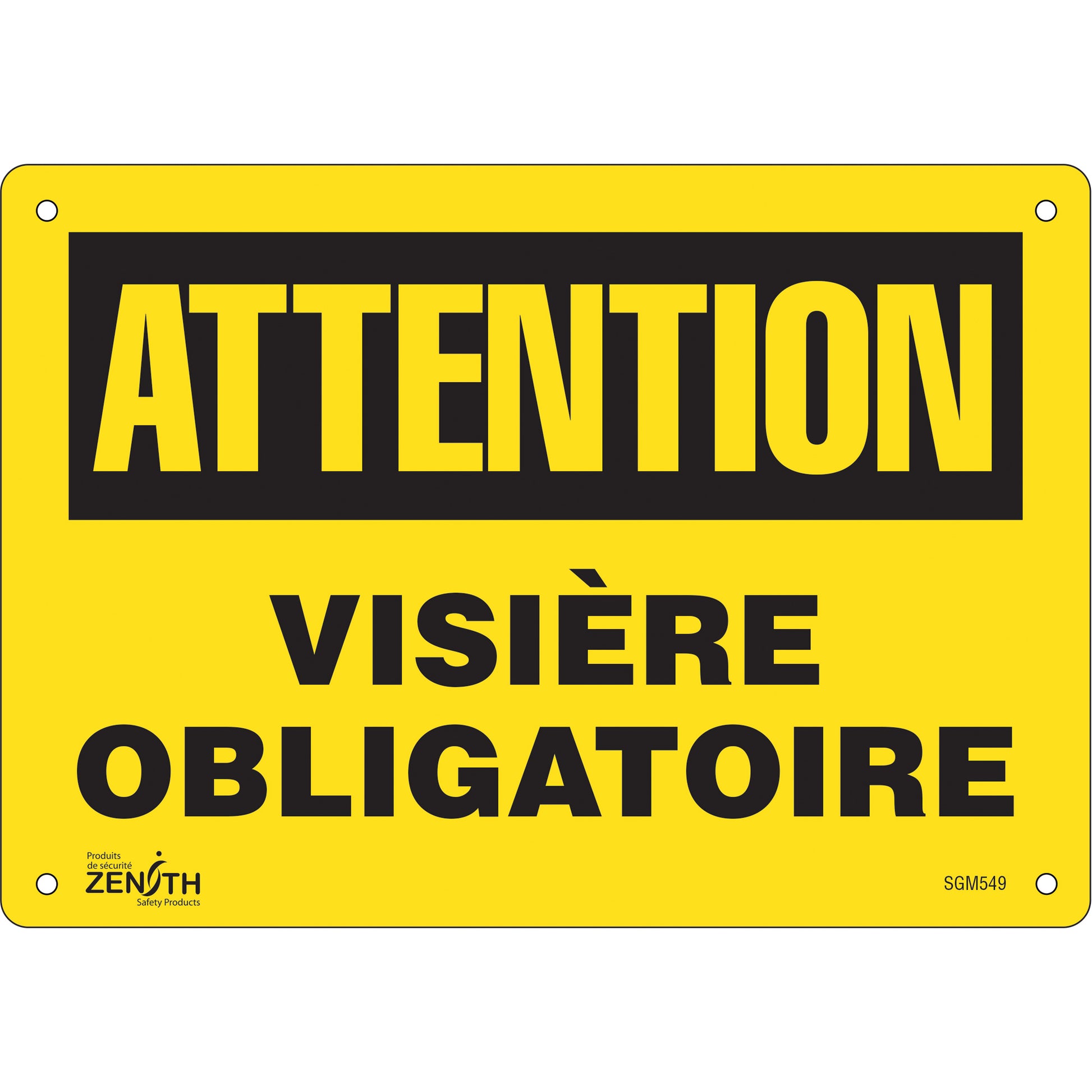 Zenith Safety Products "Visière Obligatoire" Sign, 7" x 10", Aluminum, French