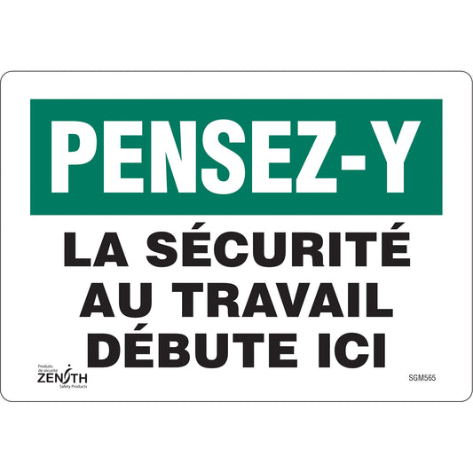 Zenith Safety Products "La Sécurité au Travail" Sign, 7" x 10", Vinyl, French
