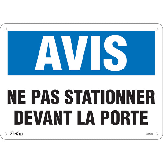 Zenith Safety Products "Ne Pas Stationner" Sign, 10" x 14", Aluminum, French