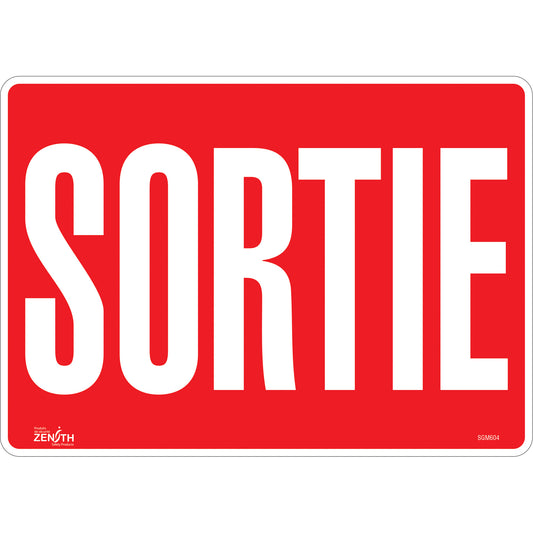 Zenith Safety Products "Sortie" Sign, 10" x 14", Vinyl, French