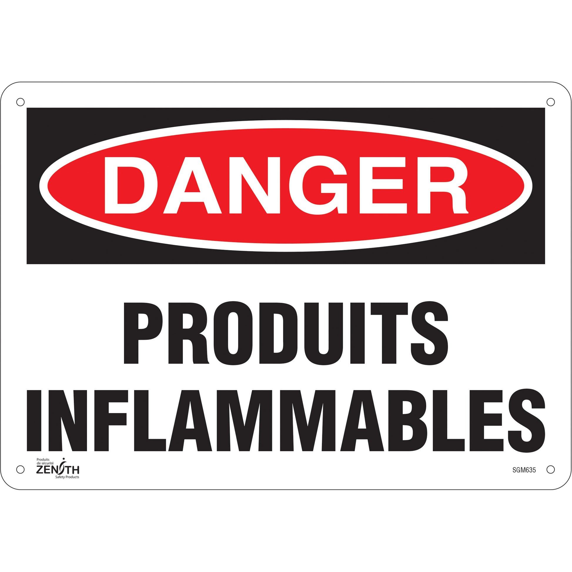 Zenith Safety Products "Produits Inflammables" Sign, 10" x 14", Plastic, French