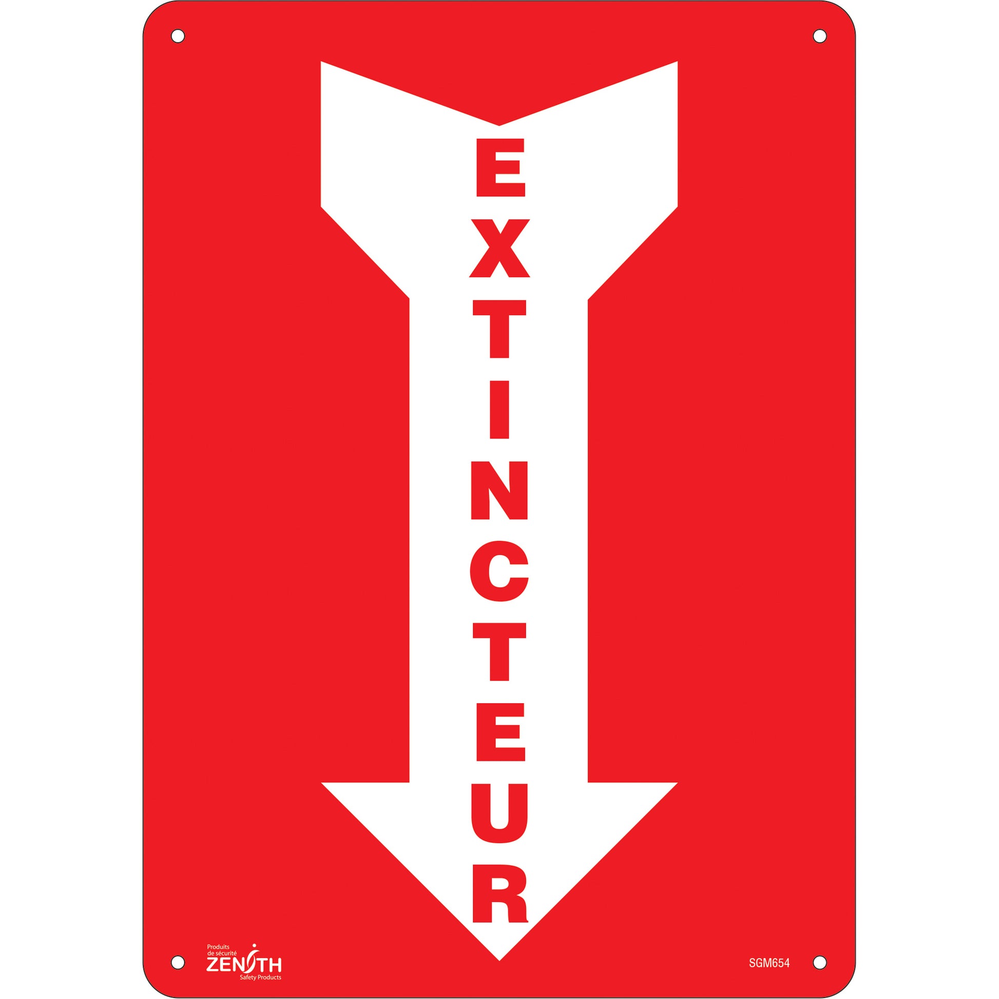 Zenith Safety Products "Extincteur" Arrow Sign, 14" x 10", Aluminum, French with Pictogram