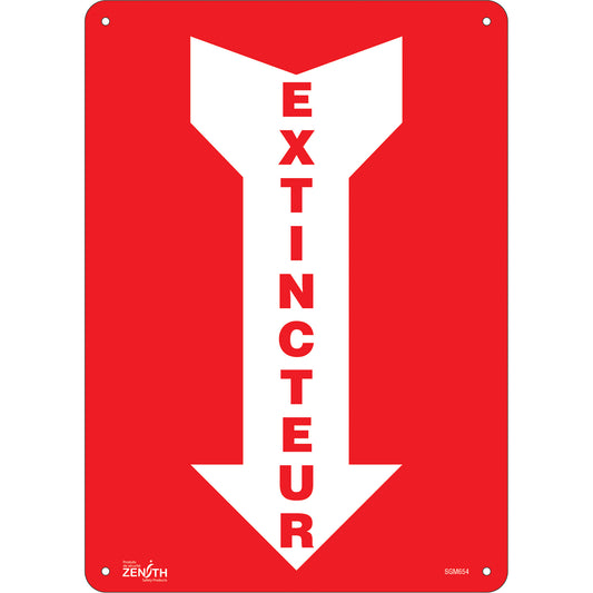 Zenith Safety Products "Extincteur" Arrow Sign, 14" x 10", Aluminum, French with Pictogram