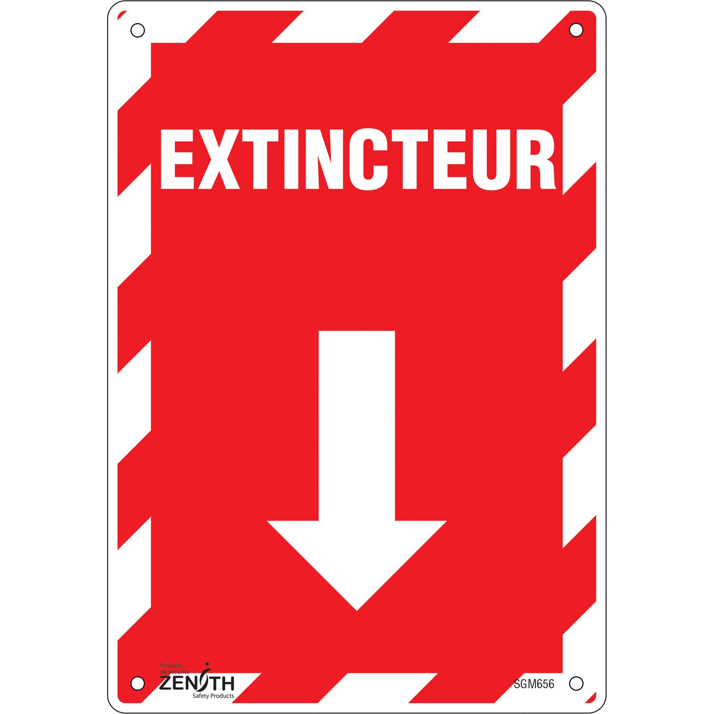 Zenith Safety Products "Extincteur" Arrow Sign, 10" x 7", Plastic, French with Pictogram