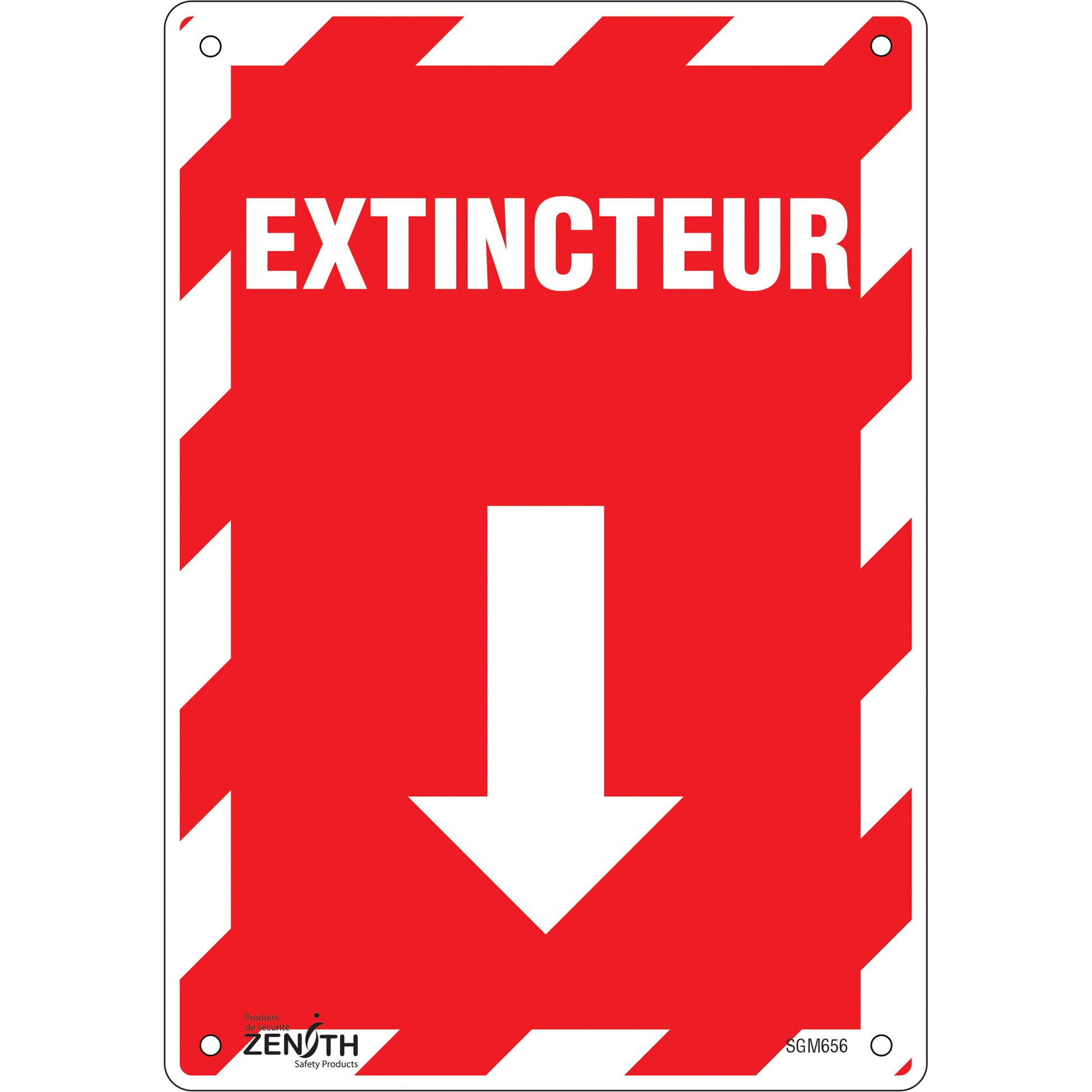 Zenith Safety Products "Extincteur" Arrow Sign, 10" x 7", Plastic, French with Pictogram