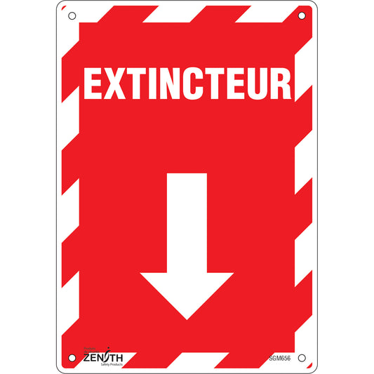 Zenith Safety Products "Extincteur" Arrow Sign, 10" x 7", Plastic, French with Pictogram