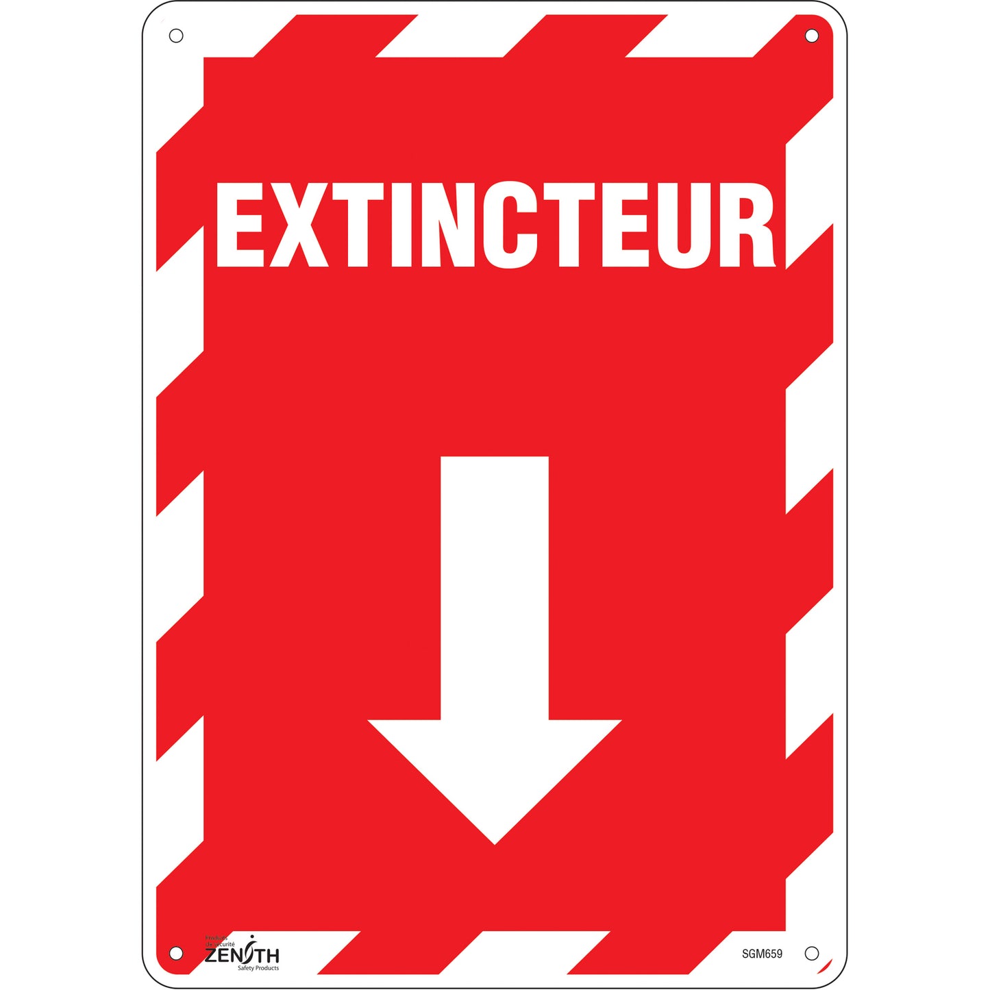 Zenith Safety Products "Extincteur" Arrow Sign, 14" x 10", Plastic, French with Pictogram