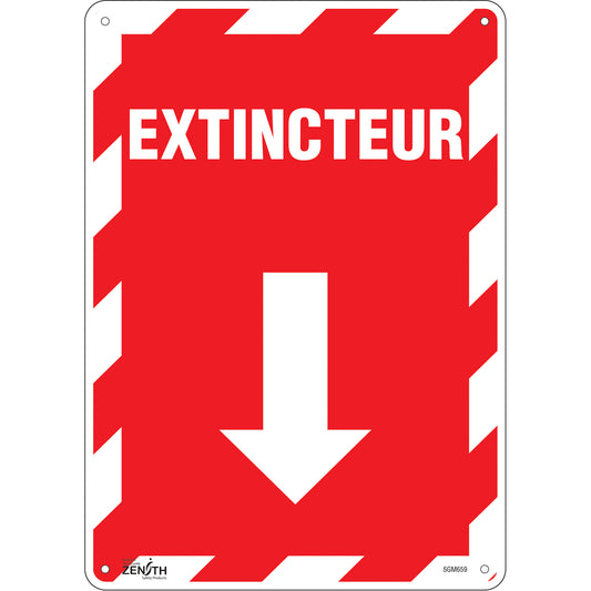 Zenith Safety Products "Extincteur" Arrow Sign, 14" x 10", Plastic, French with Pictogram
