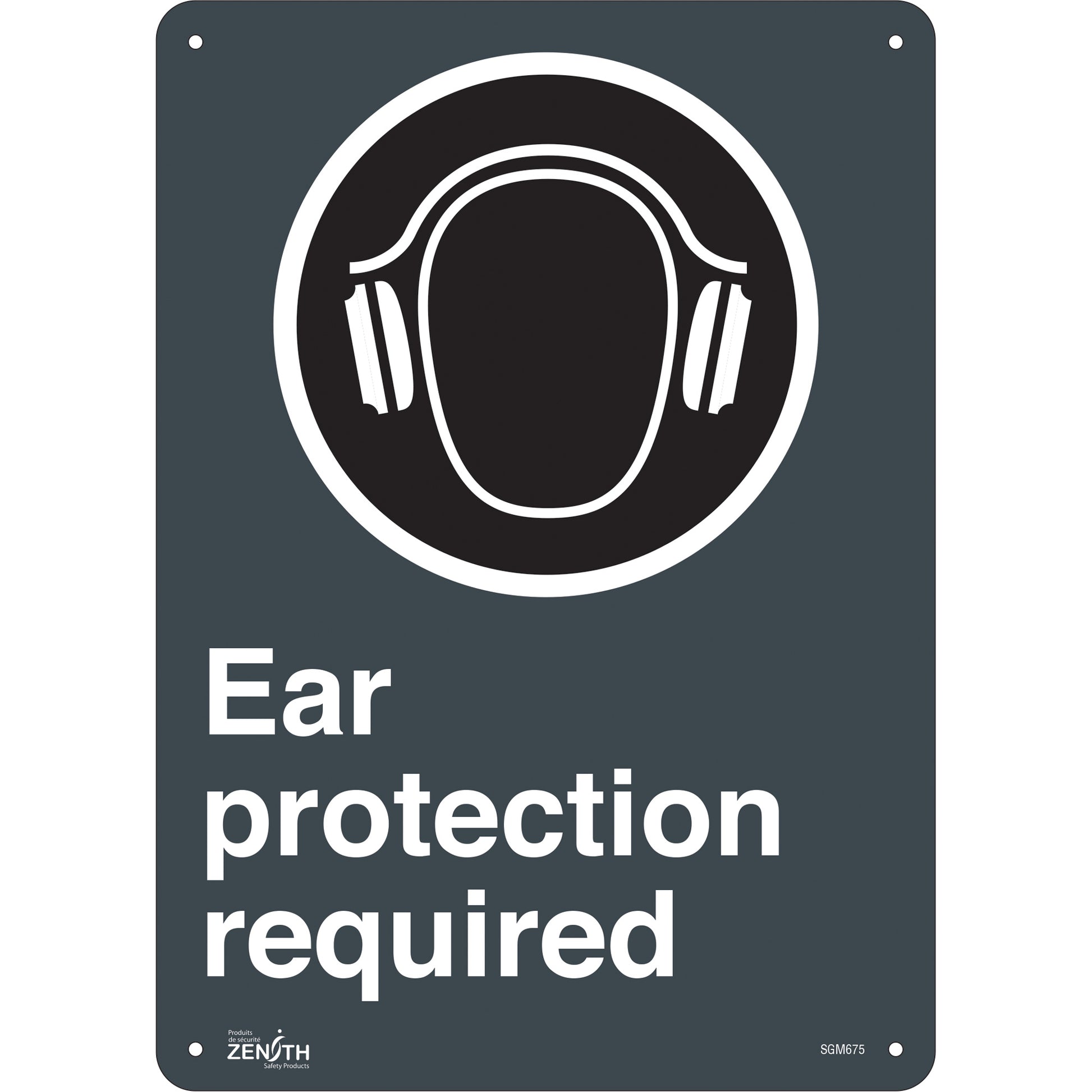 Zenith Safety Products "Ear Protection Required" Sign, 14" x 10", Aluminum, English with Pictogram