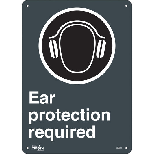 Zenith Safety Products "Ear Protection Required" Sign, 14" x 10", Aluminum, English with Pictogram