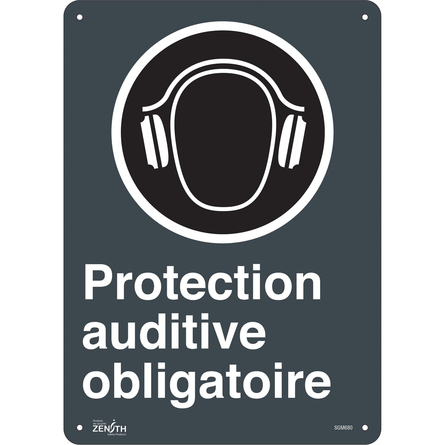 Zenith Safety Products "Protection Auditive Obligatoire" Sign, 14" x 10", Plastic, French with Pictogram