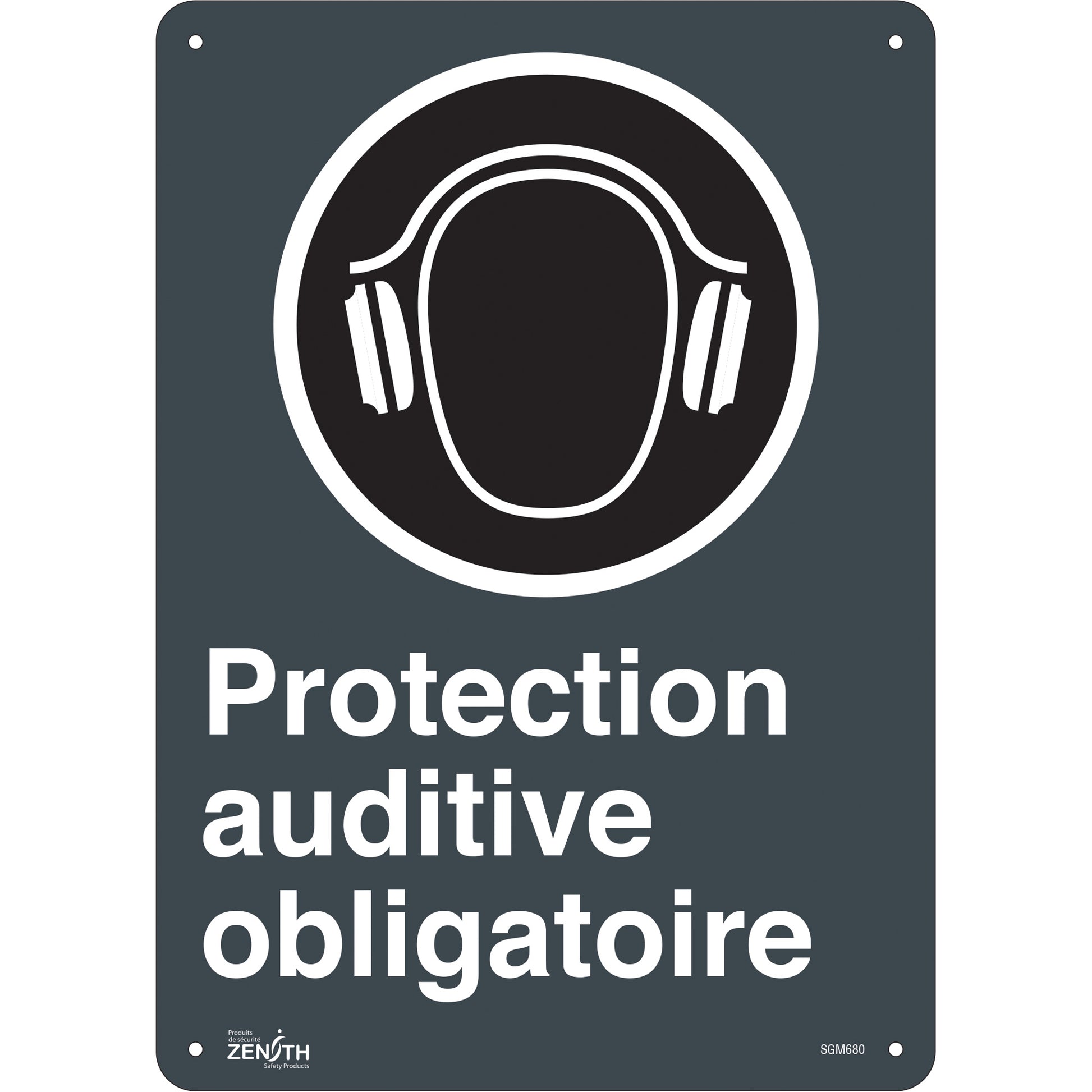 Zenith Safety Products "Protection Auditive Obligatoire" Sign, 14" x 10", Plastic, French with Pictogram