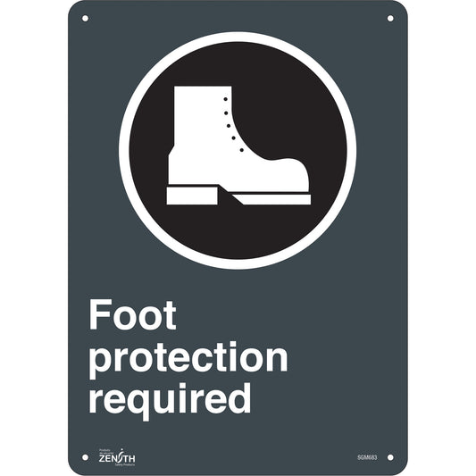 Zenith Safety Products "Foot Protection Required" Sign, 14" x 10", Plastic, English with Pictogram
