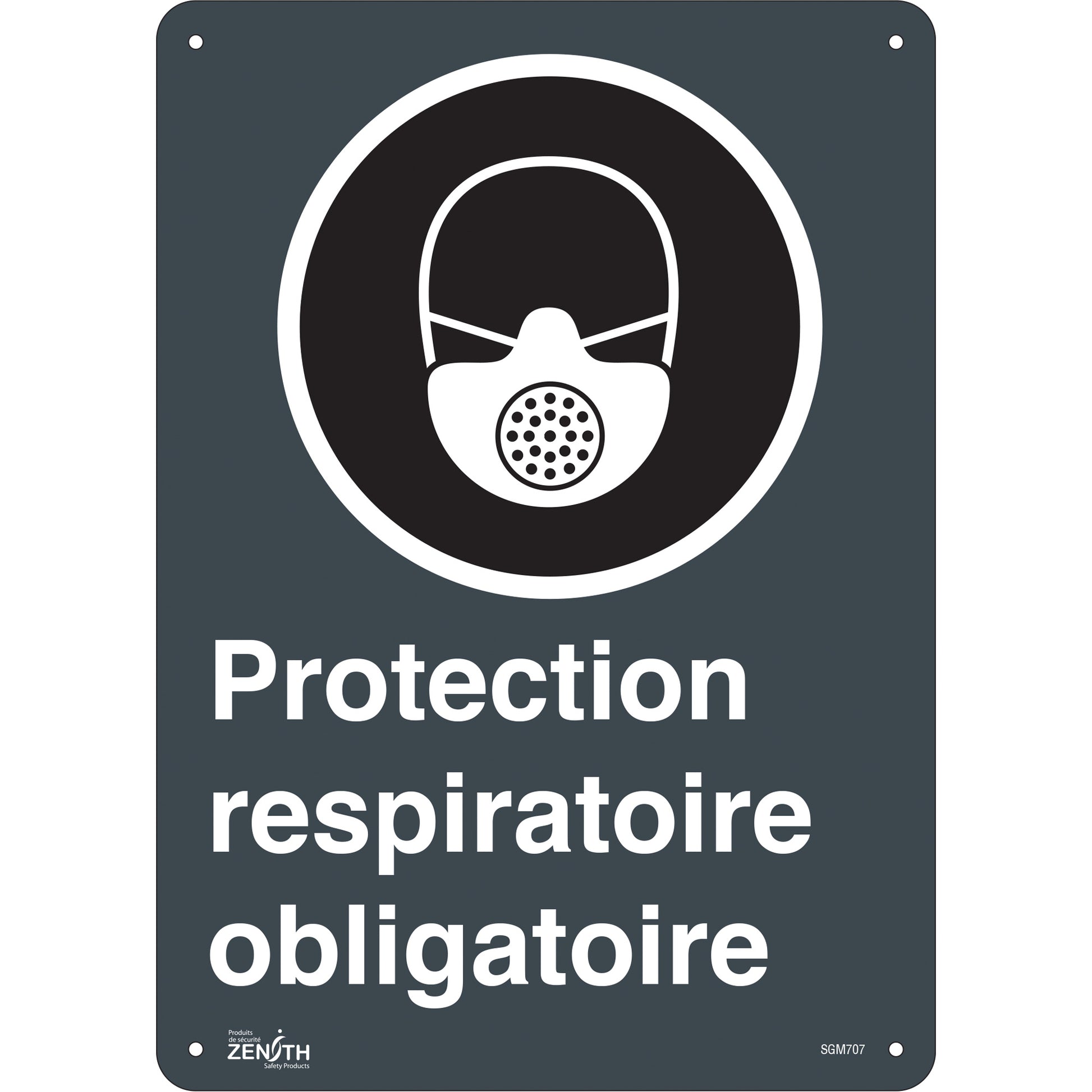 Zenith Safety Products "Protection Respiratoire Obligatoire" Sign, 14" x 10", Plastic, French with Pictogram