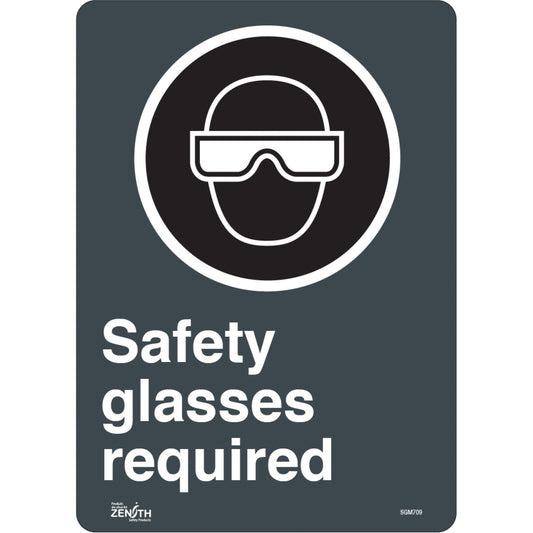 Zenith Safety Products "Safety Glasses Required" Sign, 14" x 10", Vinyl, English with Pictogram