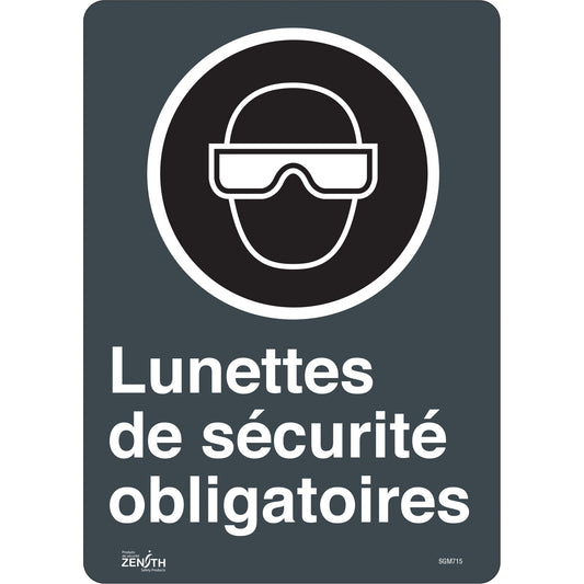 Zenith Safety Products "Lunettes De Sécurité Obligatoires" Sign, 14" x 10", Vinyl, French with Pictogram