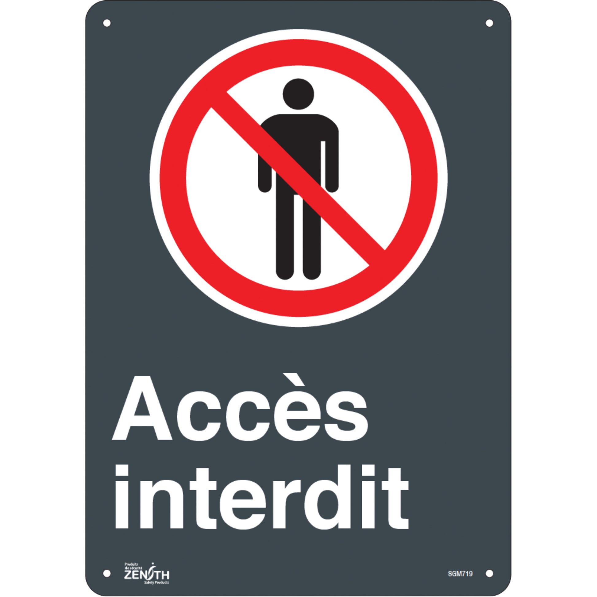 Zenith Safety Products "Accès interdit" Sign, 14" x 10", Plastic, French with Pictogram