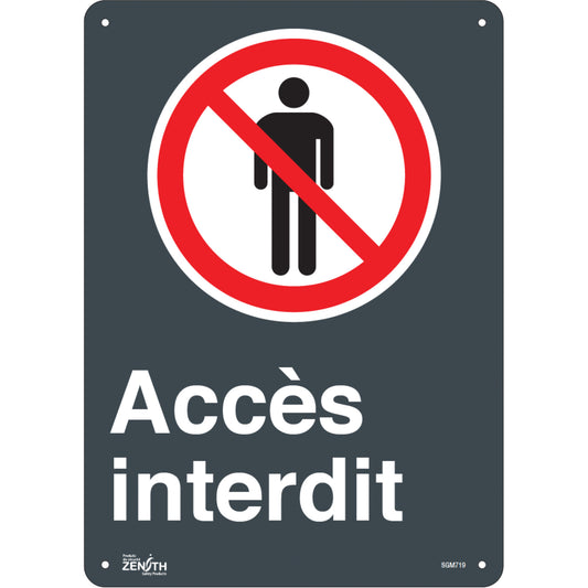 Zenith Safety Products "Accès interdit" Sign, 14" x 10", Plastic, French with Pictogram