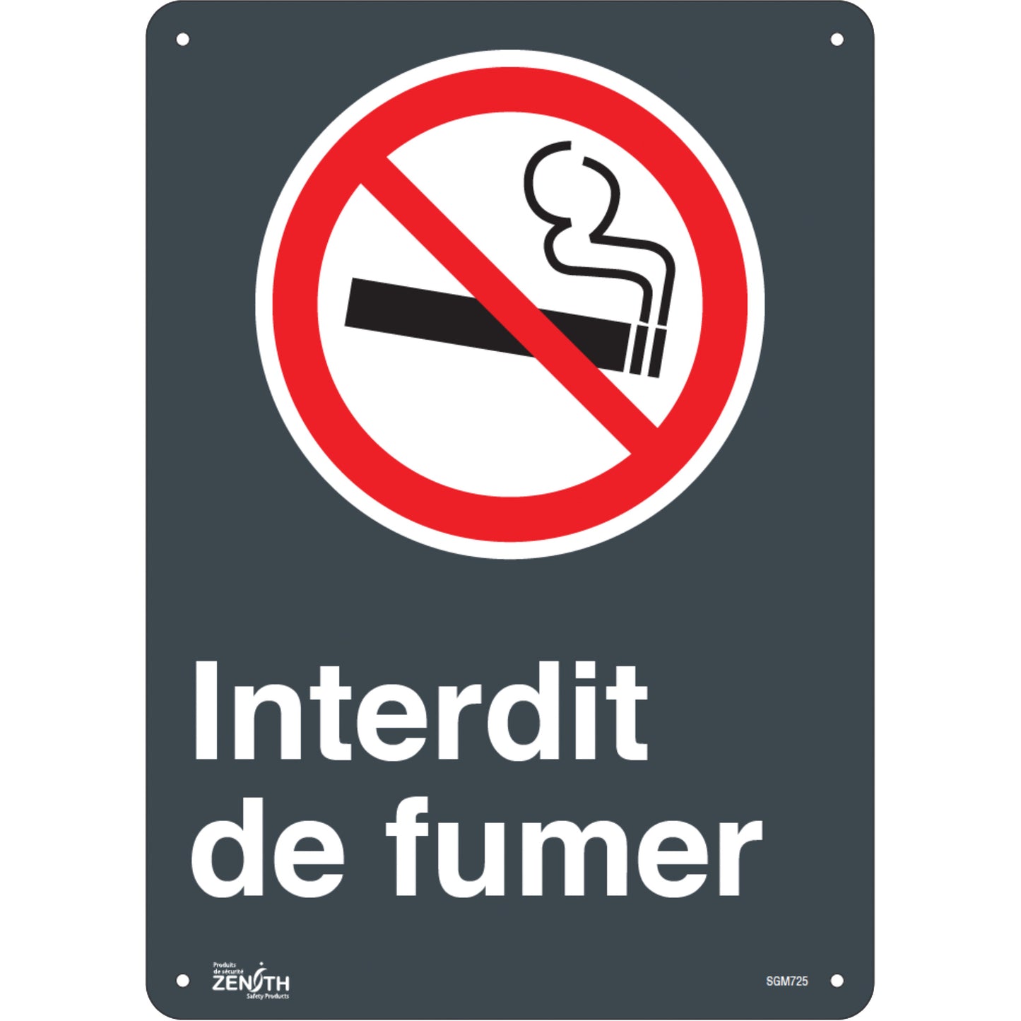 Zenith Safety Products "Interdit De Fumer" Sign, 14" x 10", Plastic, French with Pictogram