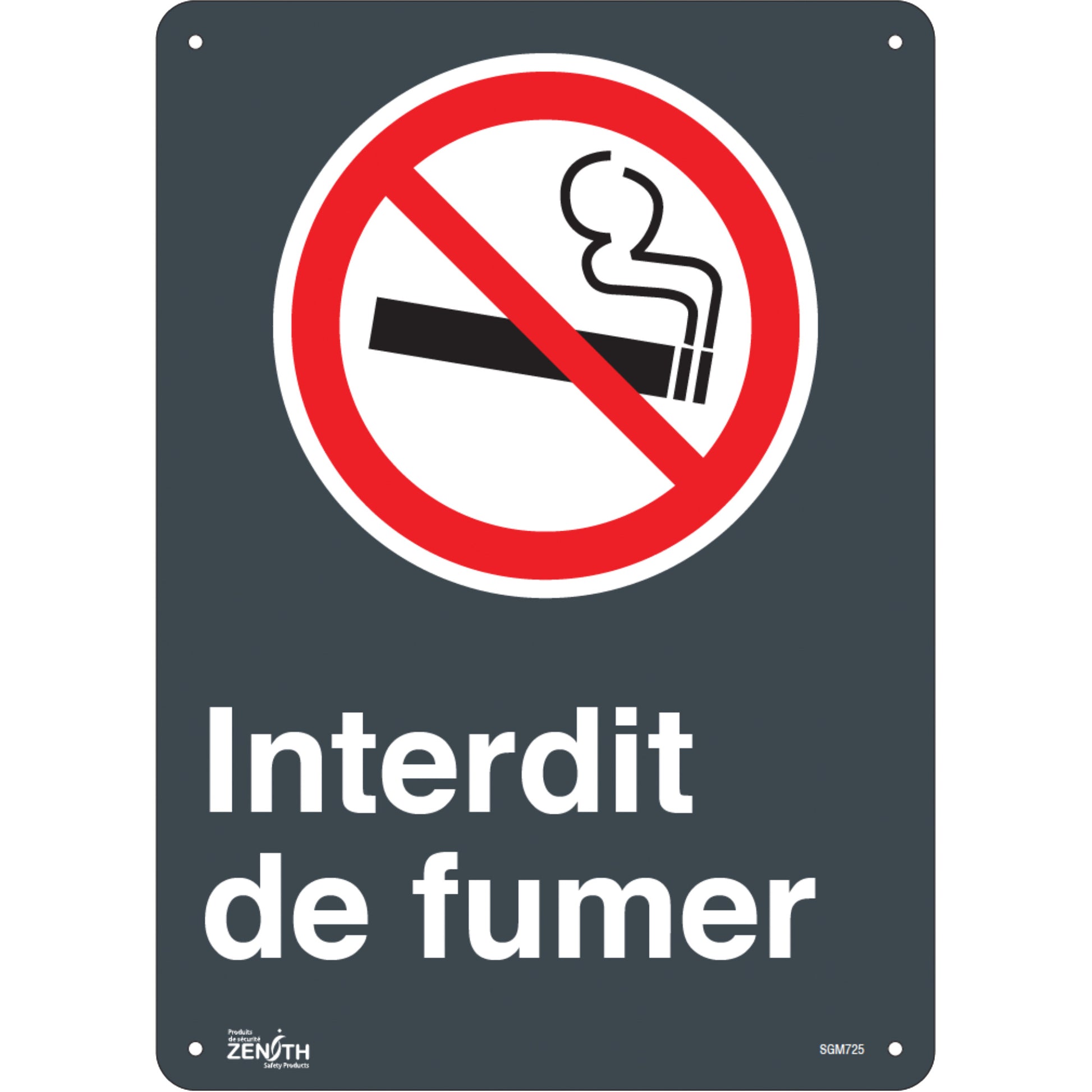 Zenith Safety Products "Interdit De Fumer" Sign, 14" x 10", Plastic, French with Pictogram