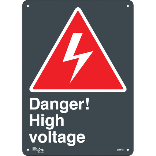 Zenith Safety Products "High Voltage" Sign, 14" x 10", Plastic, English with Pictogram