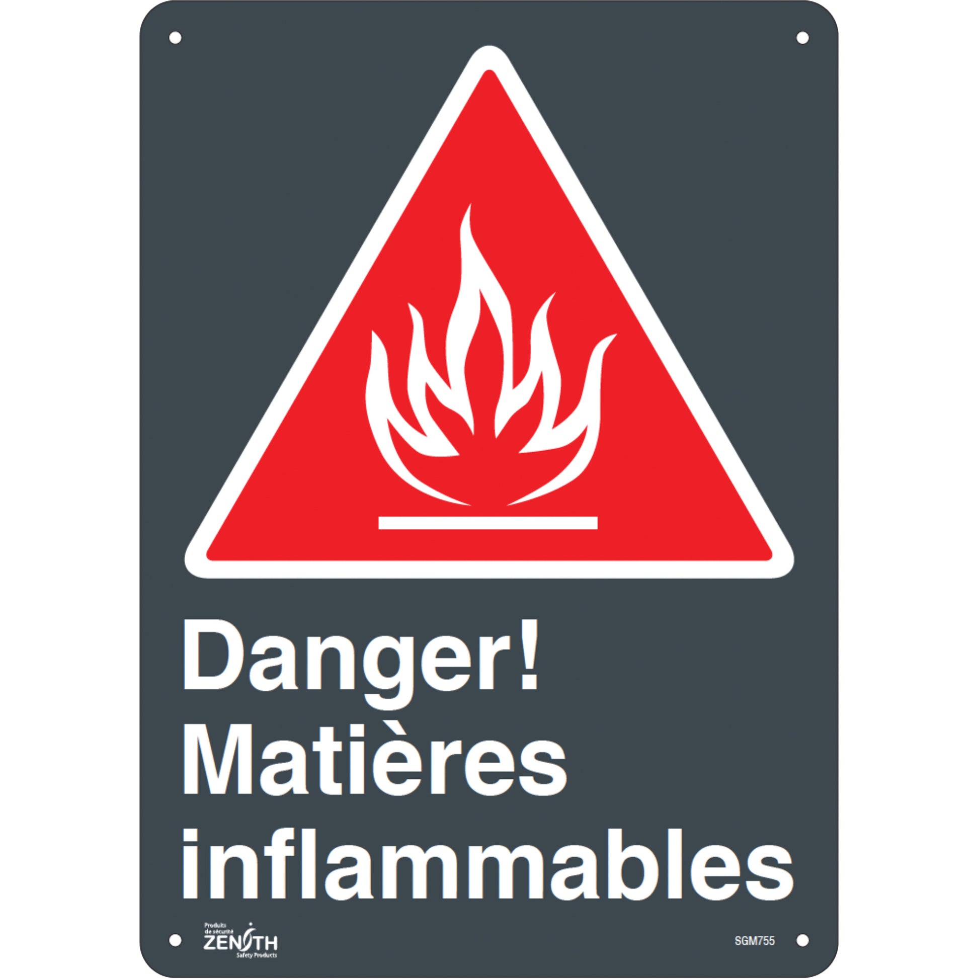 Zenith Safety Products "Matières Inflammables" Sign, 14" x 10", Plastic, French with Pictogram