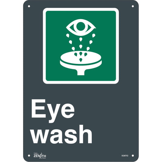 Zenith Safety Products "Eye Wash" Sign, 14" x 10", Aluminum, English with Pictogram