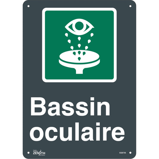 Zenith Safety Products "Bassin Oculaire" Sign, 14" x 10", Aluminum, French with Pictogram