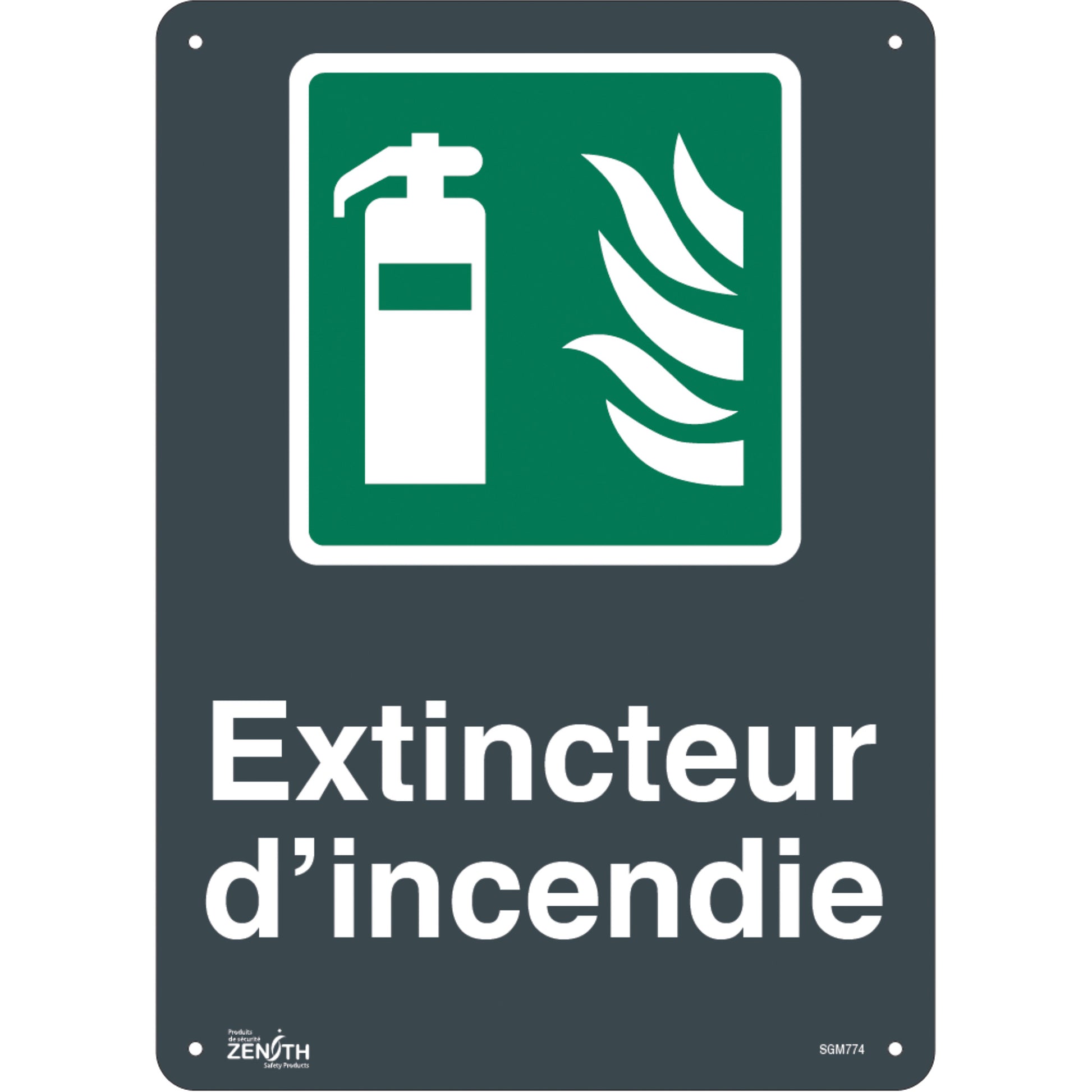Zenith Safety Products "Extincteur D'Incendie" Sign, 14" x 10", Aluminum, French with Pictogram