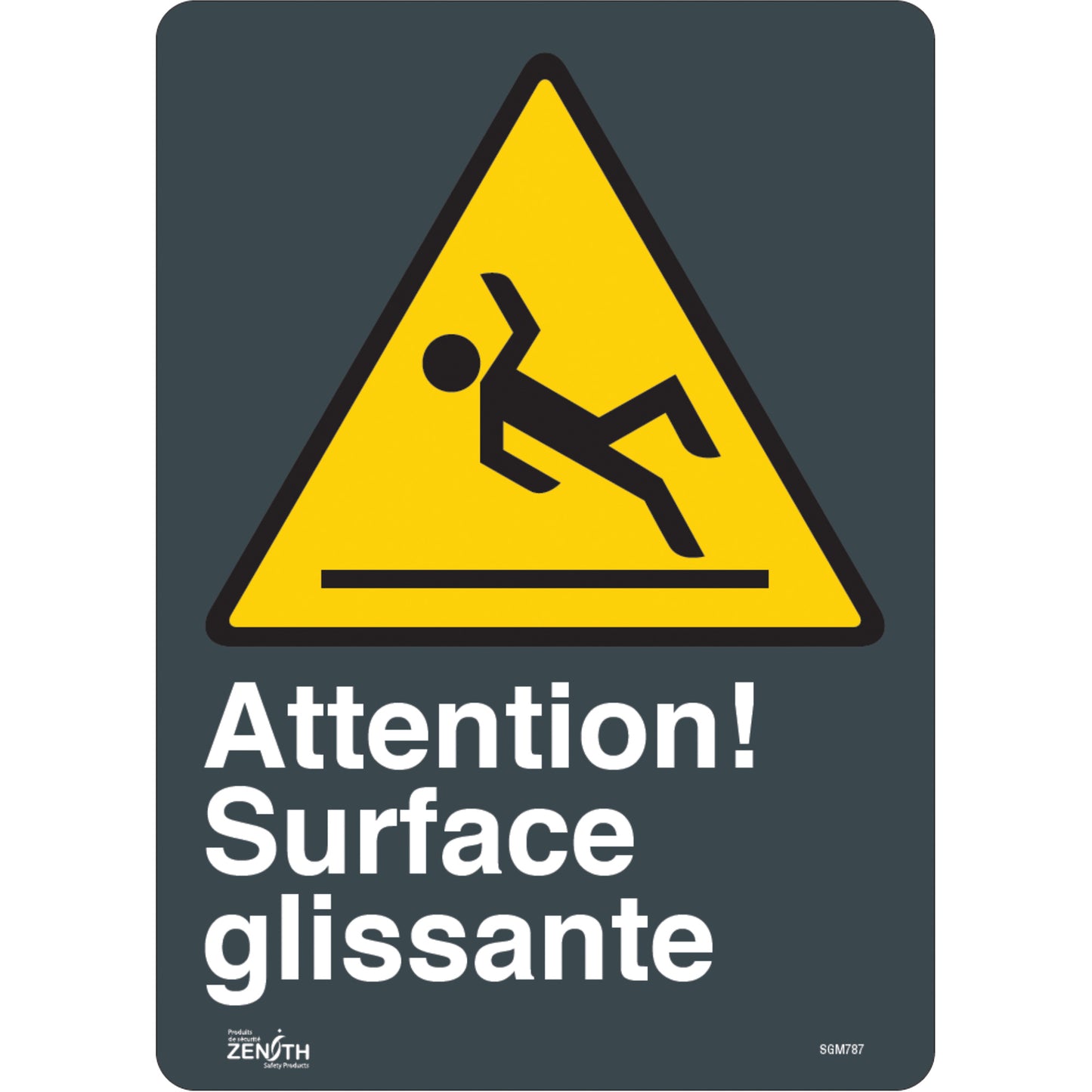 Zenith Safety Products "Surface Glissante" Sign, 14" x 10", Vinyl, French with Pictogram