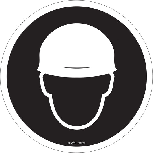 Zenith Safety Products Hard Hat Protection Required CSA Standard Safety Sign, 12" x 12", Vinyl, Pictogram