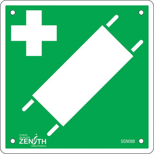 Zenith Safety Products First Aid Stretcher CSA Standard Safety Sign, 6" x 6", Plastic, Pictogram