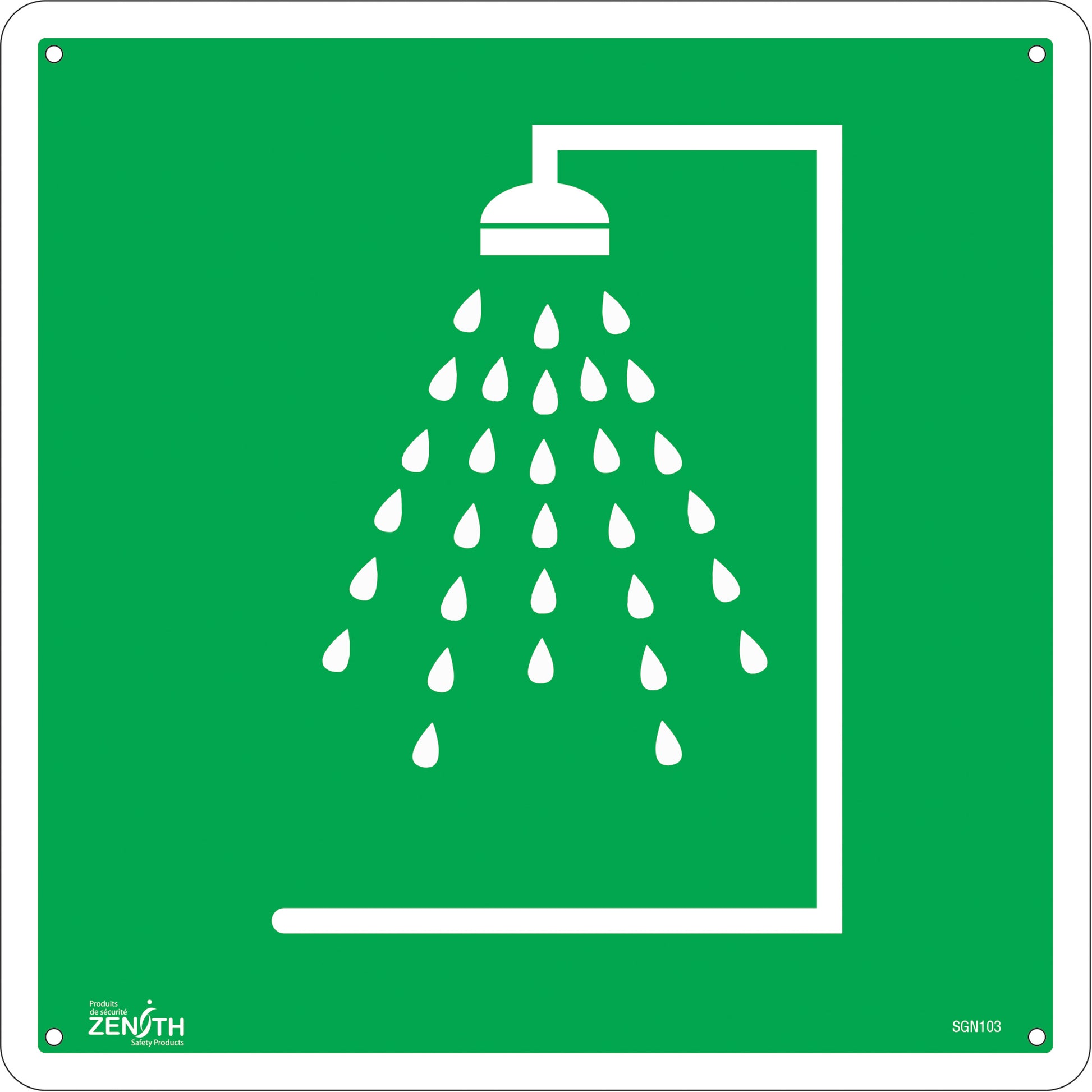 Zenith Safety Products Emergency Shower CSA Standard Safety Sign, 12" x 12", Plastic, Pictogram
