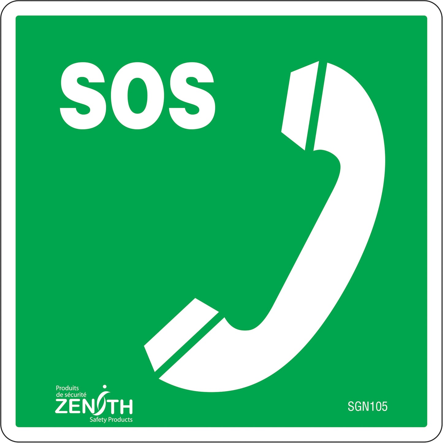 Zenith Safety Products Emergency Telephone CSA Standard Safety Sign, 6" x 6", Vinyl, Bilingual with Pictogram