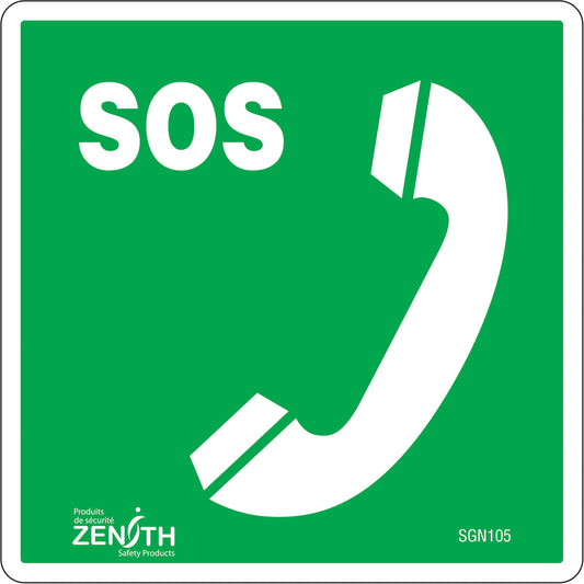 Zenith Safety Products Emergency Telephone CSA Standard Safety Sign, 6" x 6", Vinyl, Bilingual with Pictogram