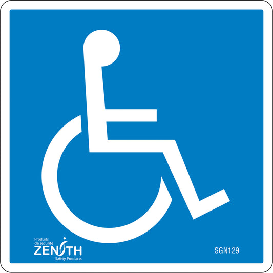 Zenith Safety Products Handicap CSA Standard Safety Sign, 6" x 6", Vinyl, Pictogram