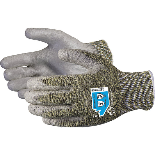 Superior Glove Works Ltd. Emerald CX® Gloves, Size 8, 13 Gauge, Polyurethane Coated, Stainless Steel/Kevlar® Shell, ASTM ANSI Level A5